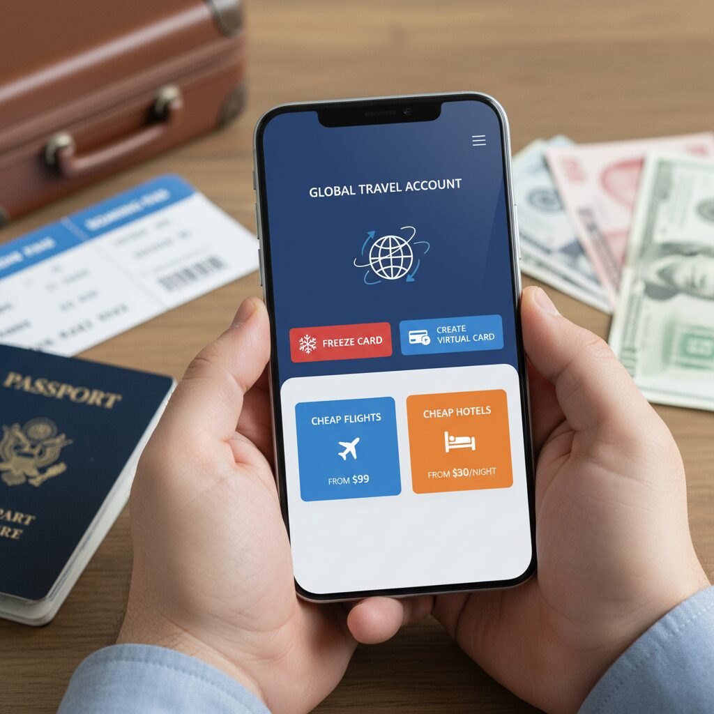 A smartphone screen displaying a banking app interface showing a 'Freeze Card' button and a 'Create Virtual Card' option.