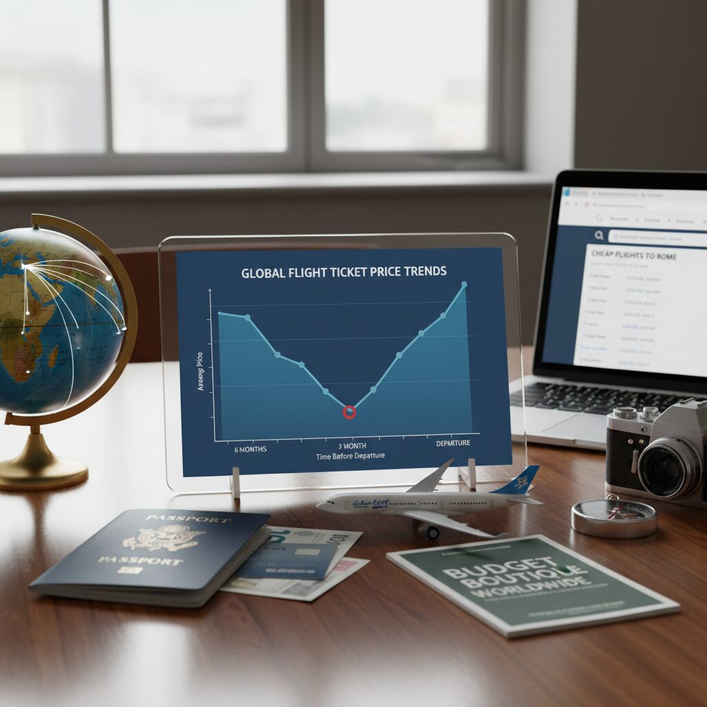 Chart showing the price curve of airline tickets, dipping significantly at the 3-month mark before departure