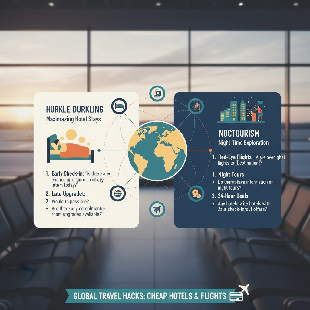 Infographic illustrating the 'Hurkle-Durkling' trend and 'Noctourism' with tips on what to say to the front desk